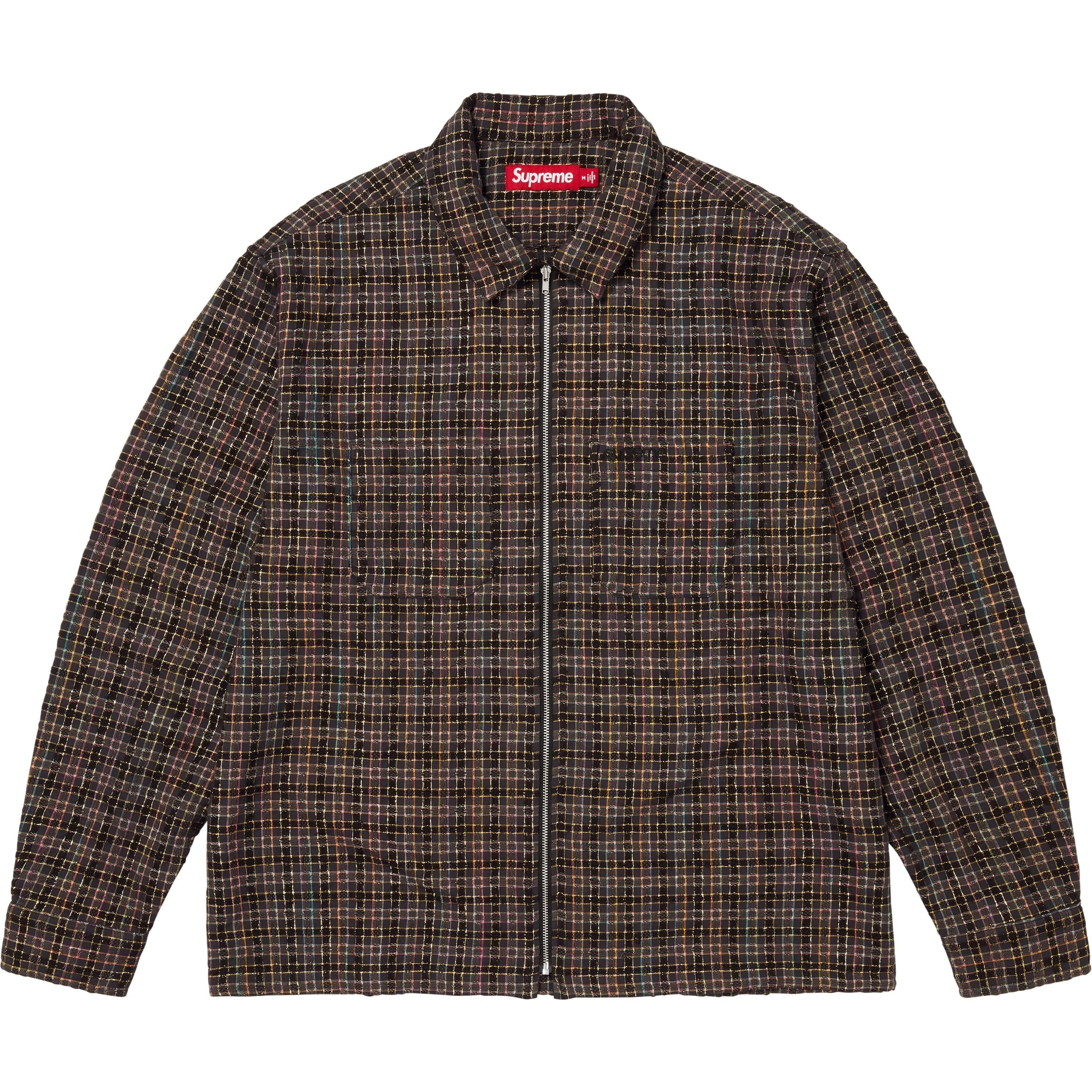 Metallic Plaid Zip Up Shirt view 5